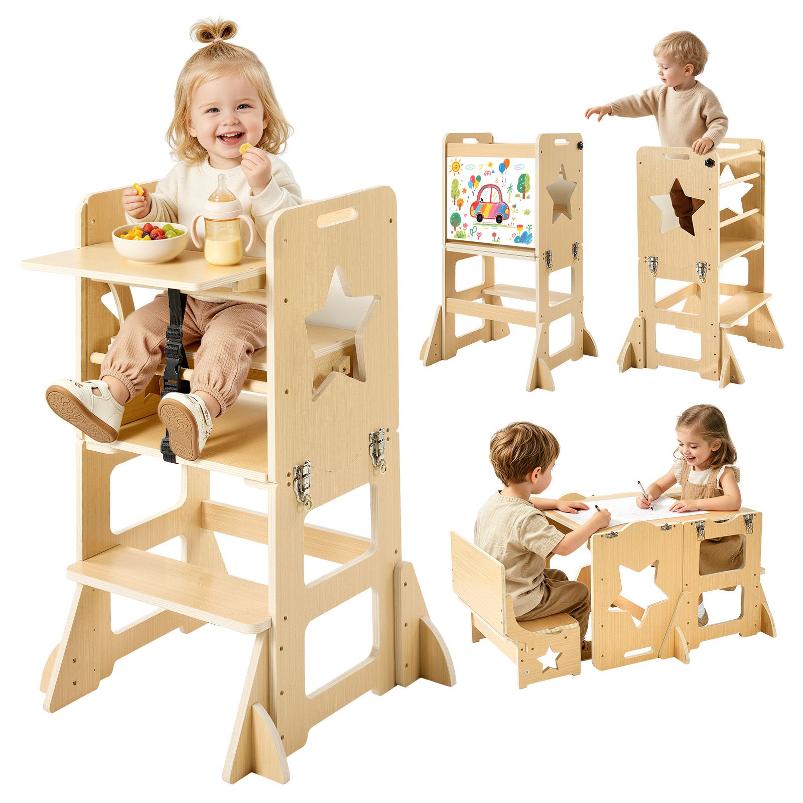 Toddler Learning Tower - برج الأطفال الخشبي، 6 في 1